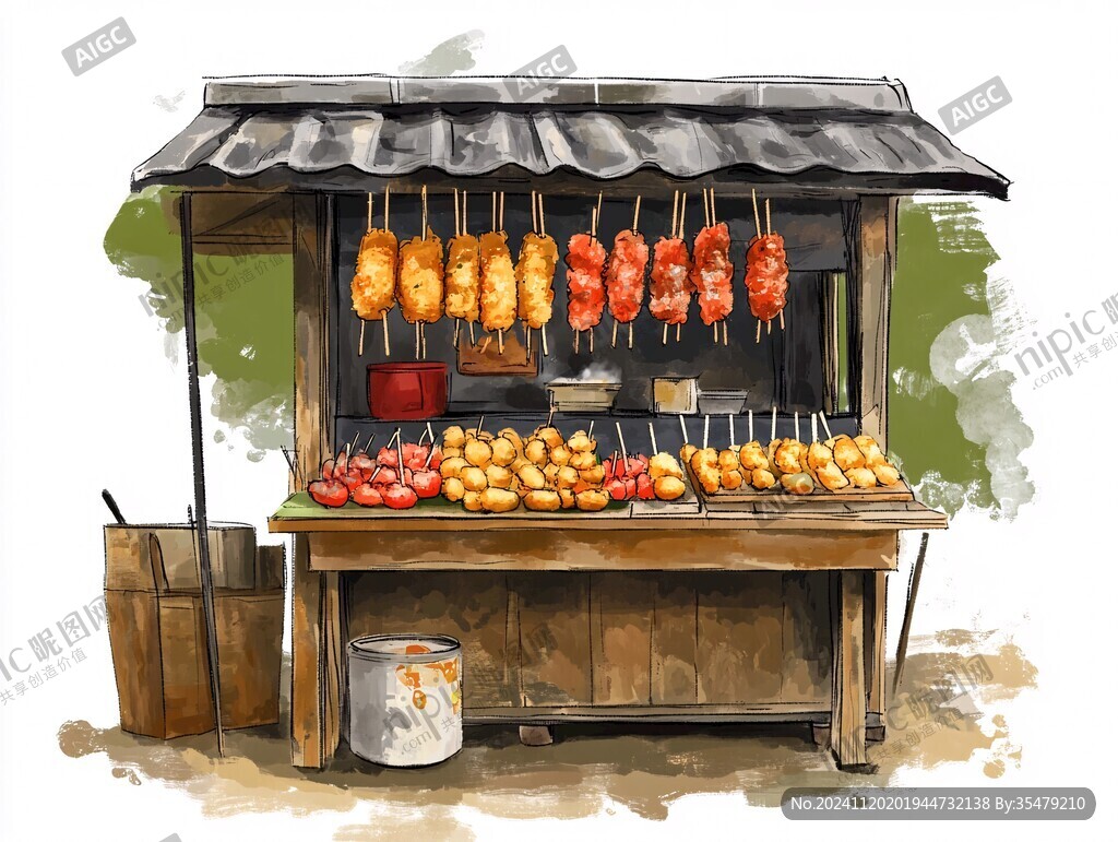 烧烤排档插画