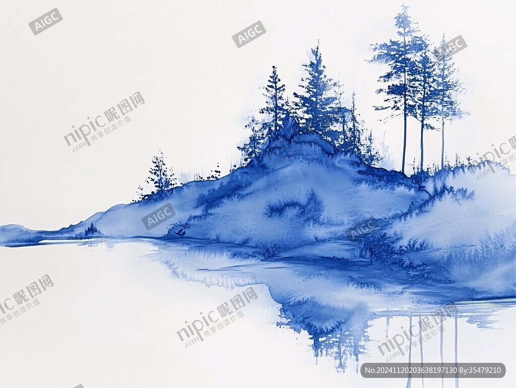 蓝色风格水墨风光