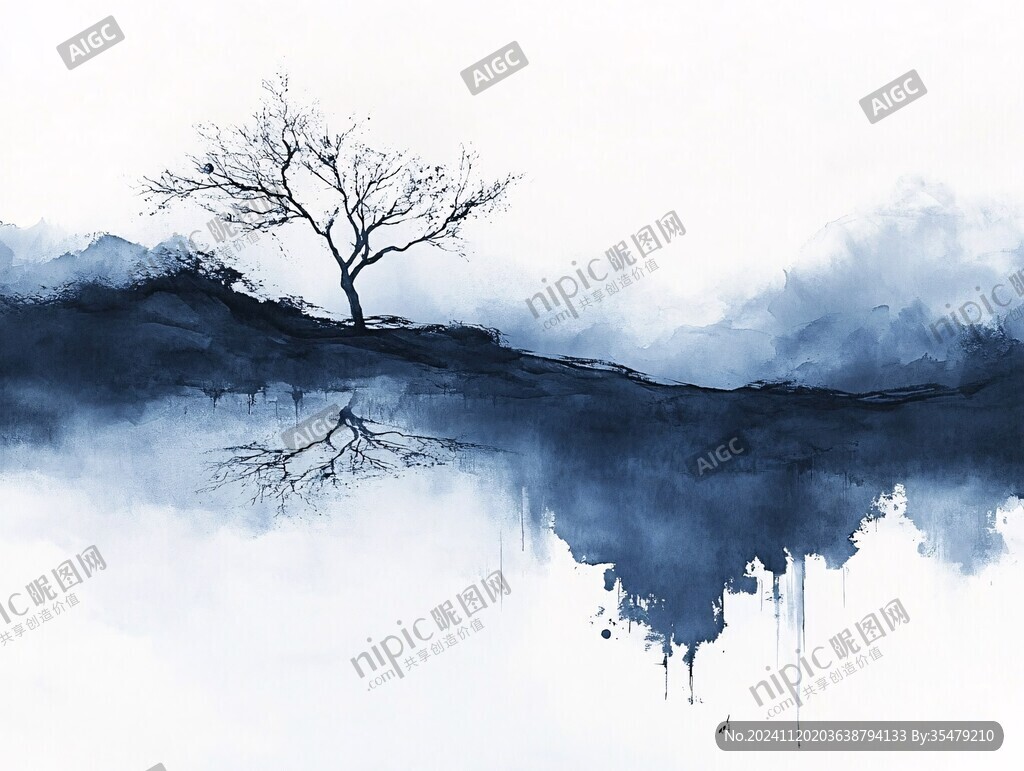 烟墨意境山水水彩画