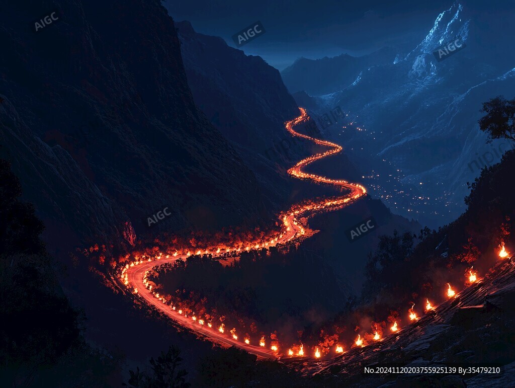 山路傍晚夜幕