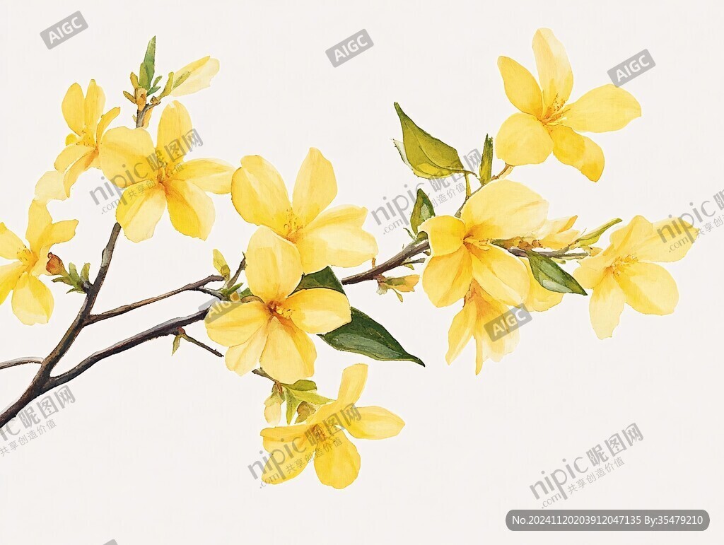 手绘迎春花插画
