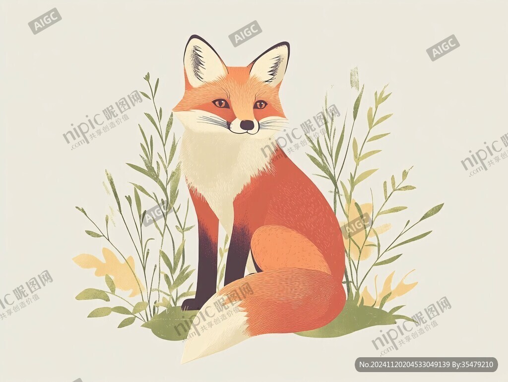 狐狸花草插画