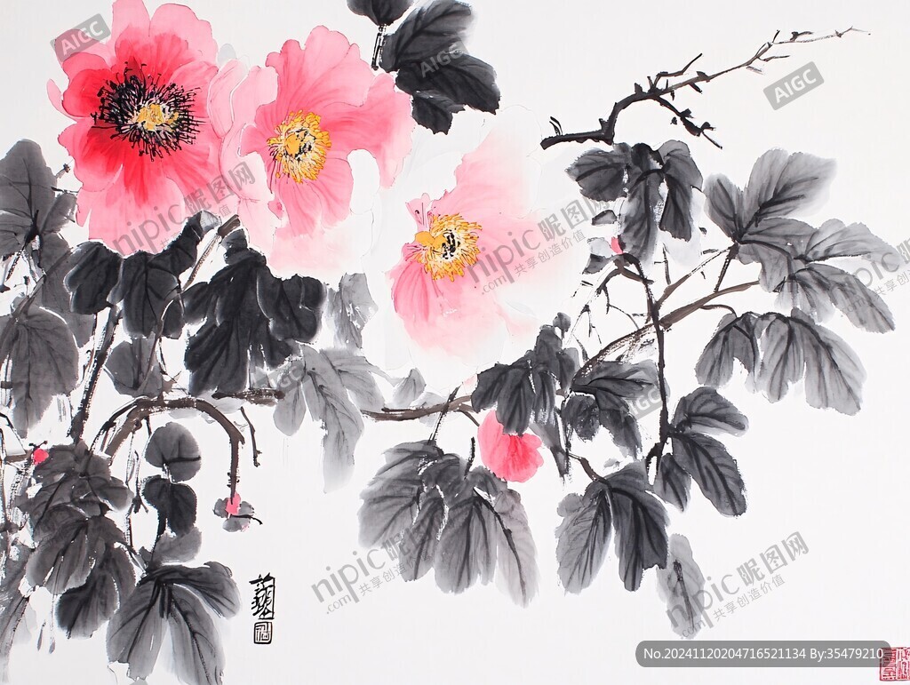 水墨写意画牡丹