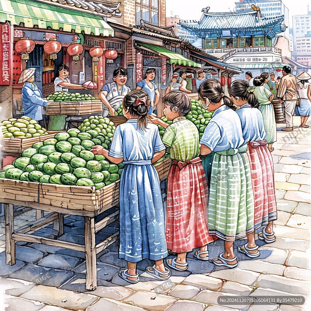 古代市集买菜