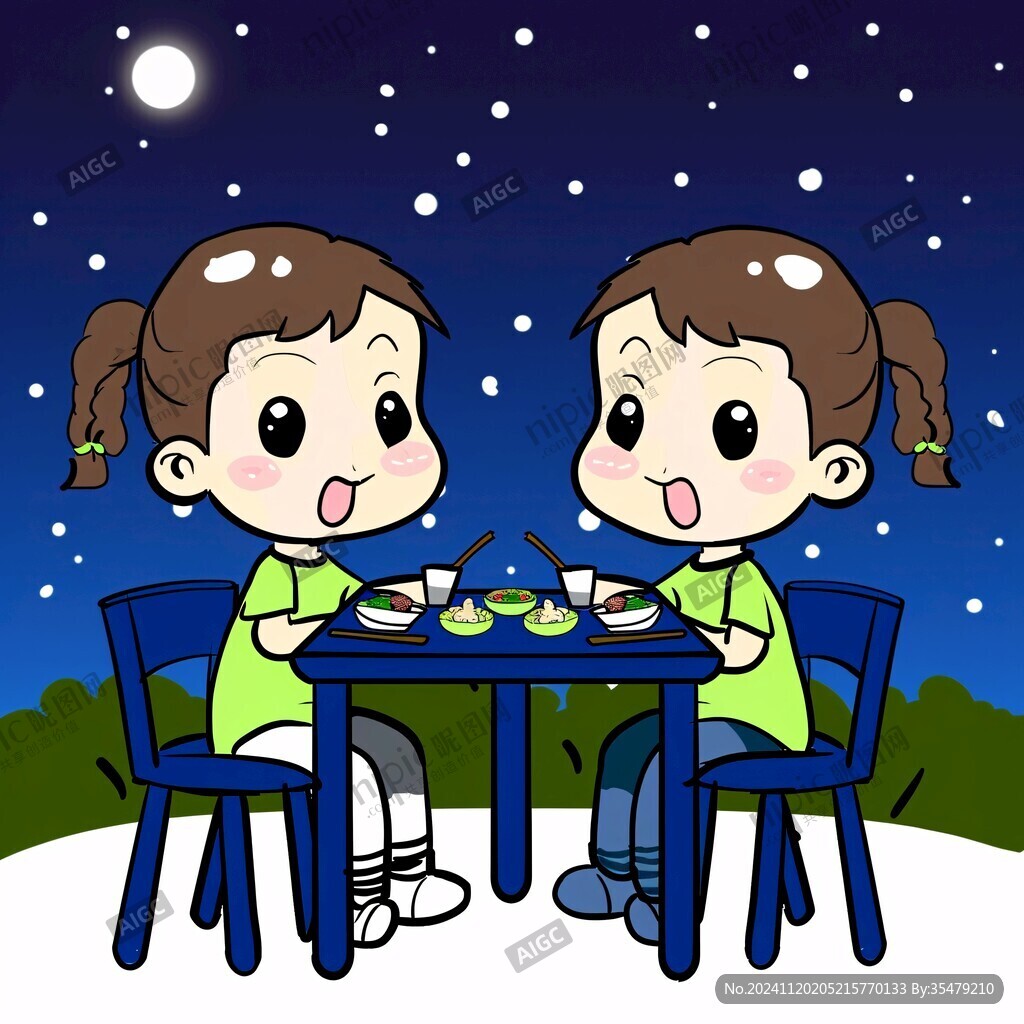吃饭手绘情侣