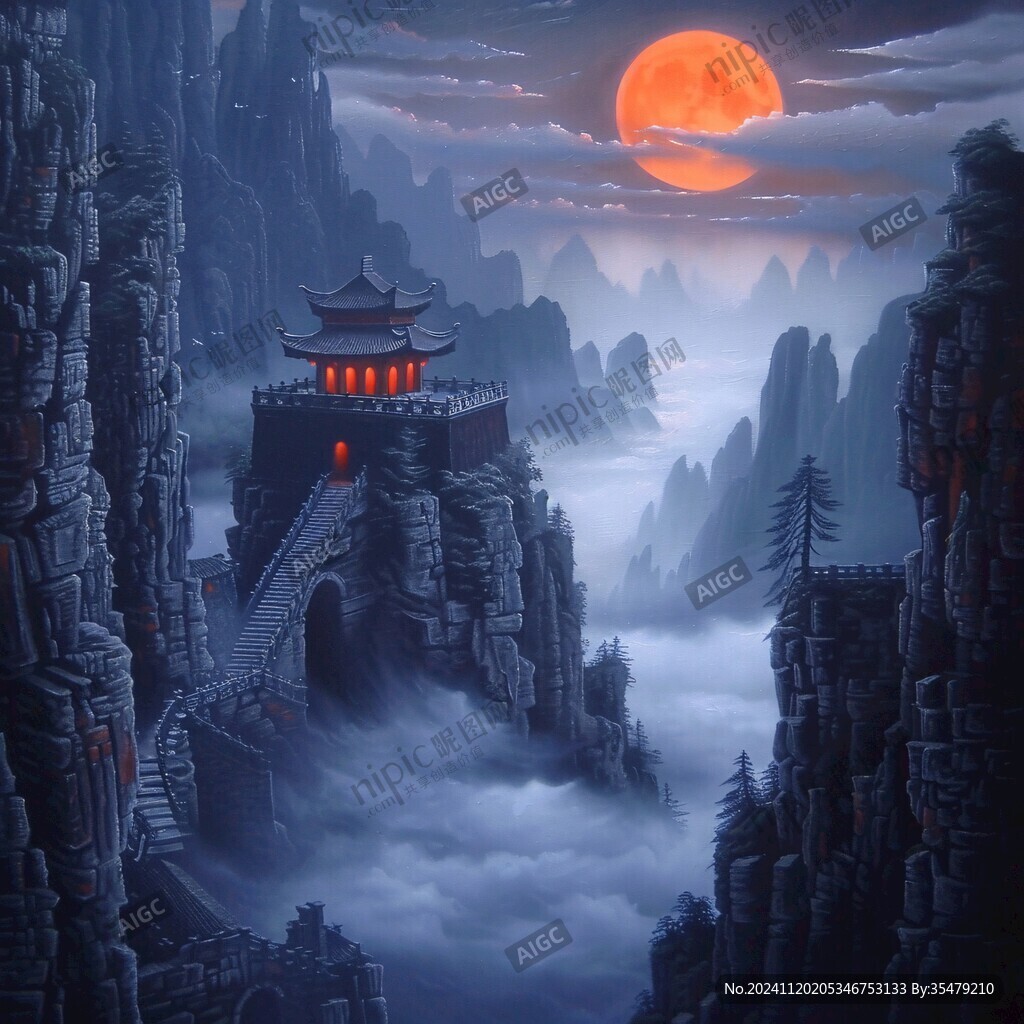 天界晓钟风景插画