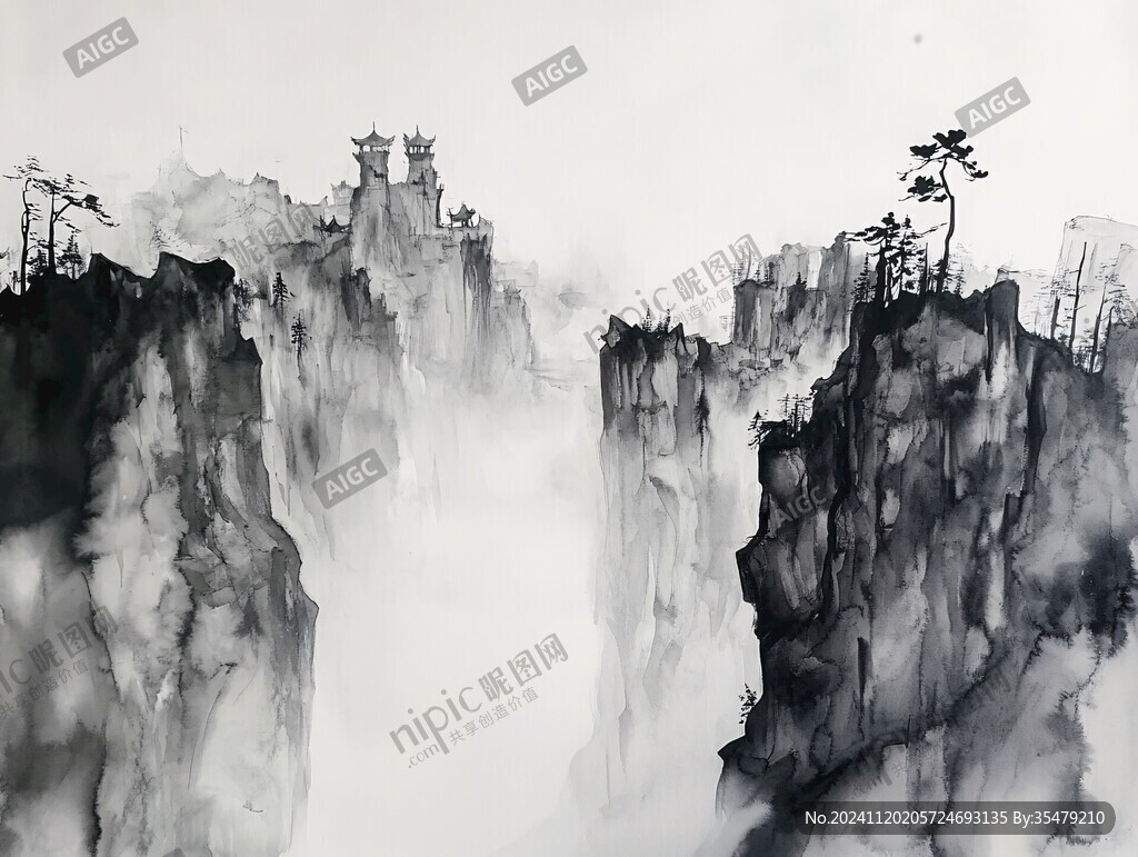 手绘石林水墨