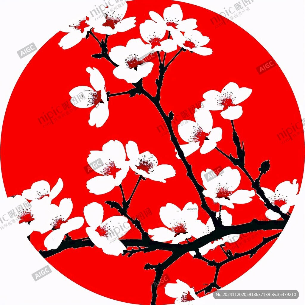 手绘红底梅花