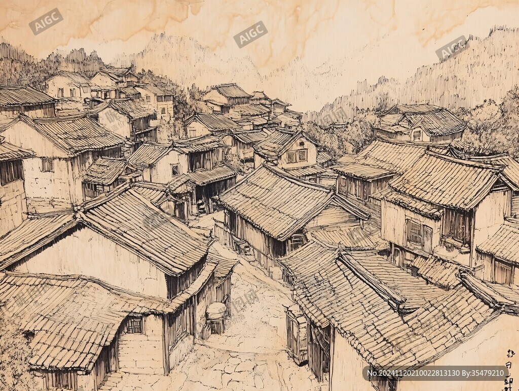 手绘束河古镇