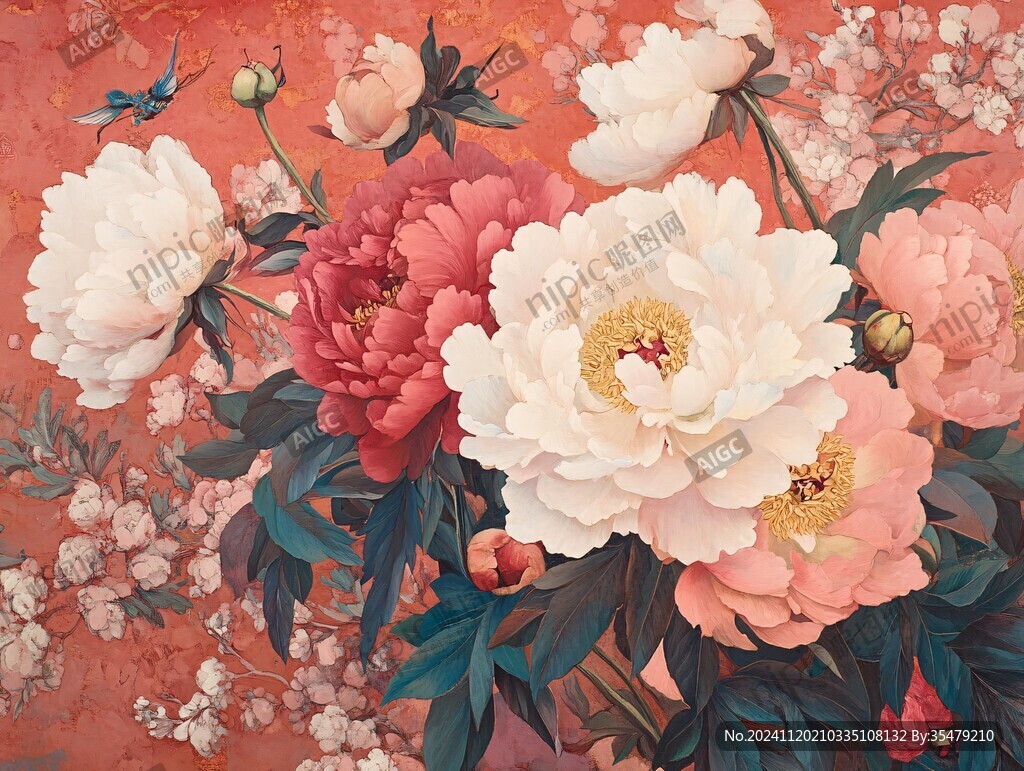 壁画牡丹花