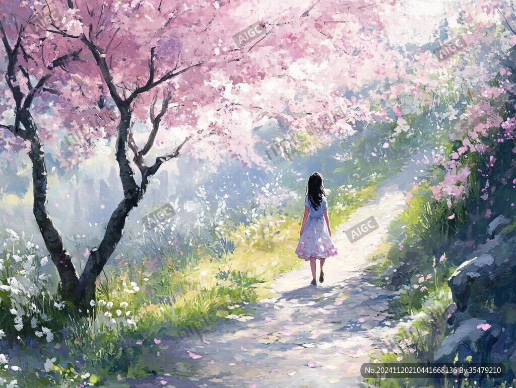 樱花树下的少女