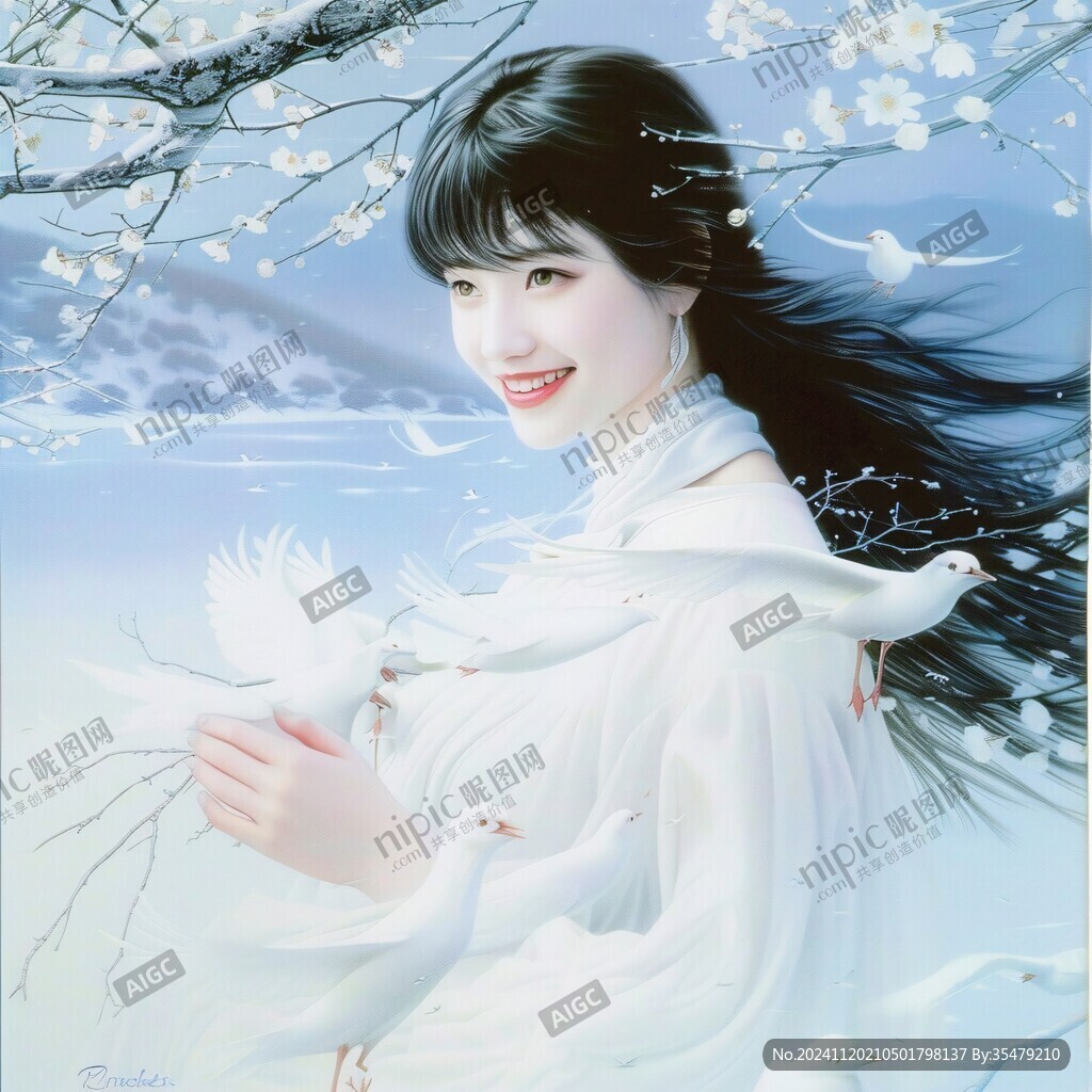 少女与仙鹤