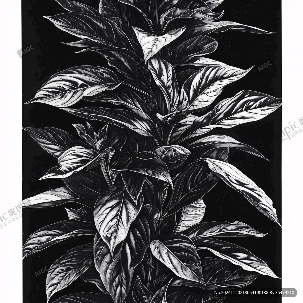 手绘植物黑白简约挂画