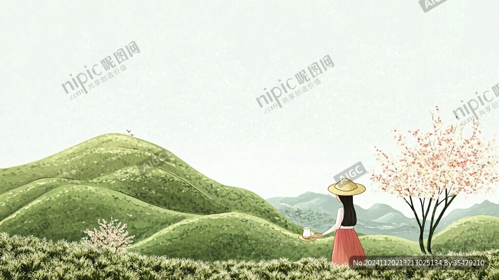 采茶女采茶季插画