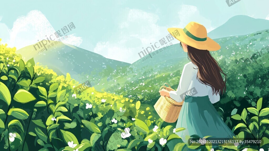 采茶女孩插画