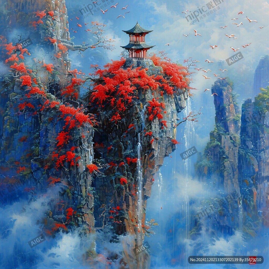 天界晓钟风景插画