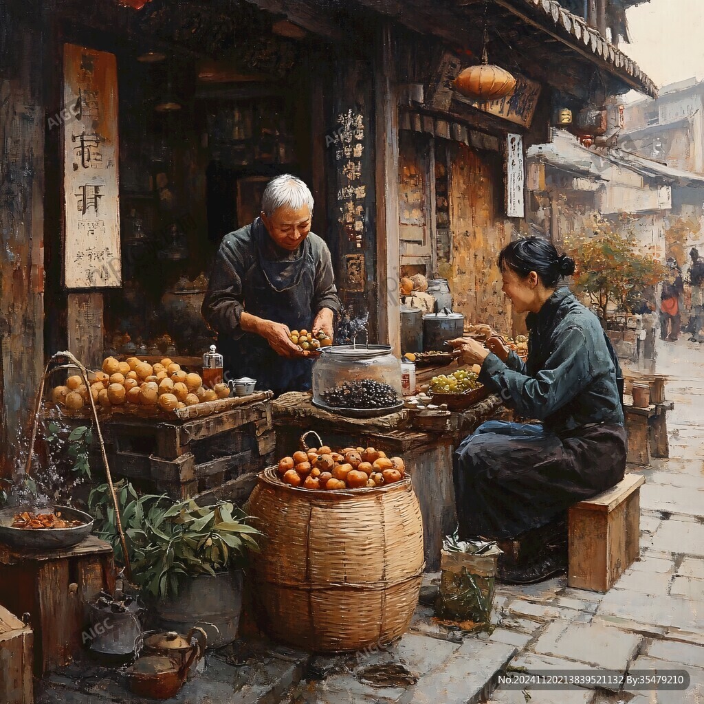 古镇卖菜的人