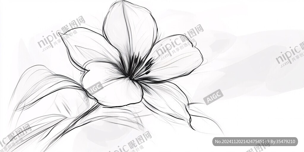 扶桑花朵手绘素描画