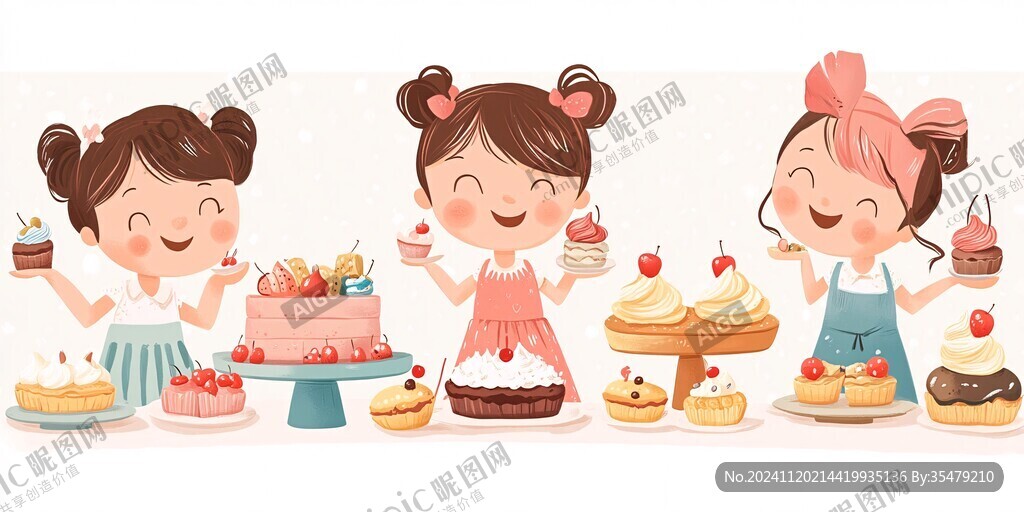吃糕点插画