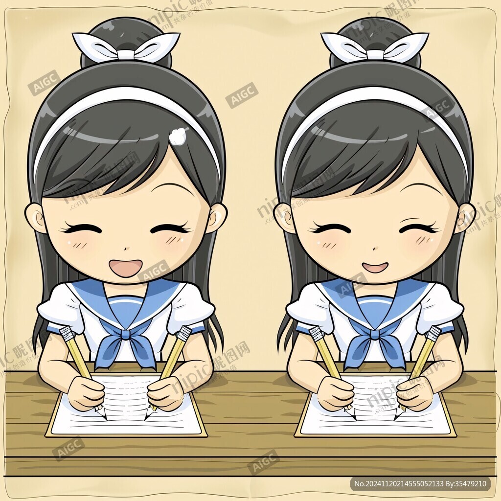 卡通女孩做作业