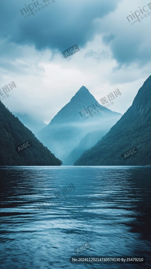 蓝调山水风景