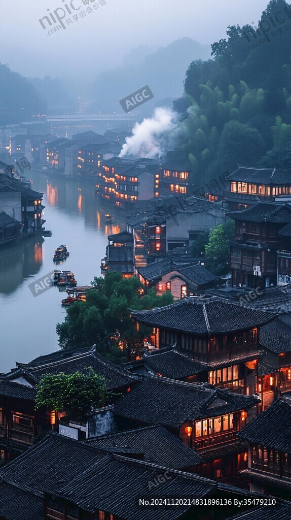 唯美古镇夜色