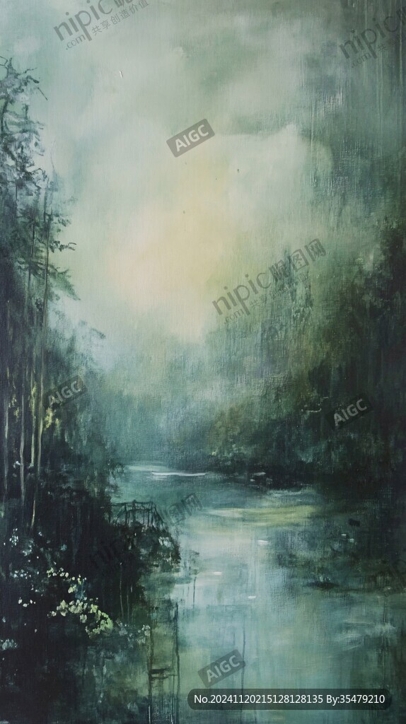 竹林油画
