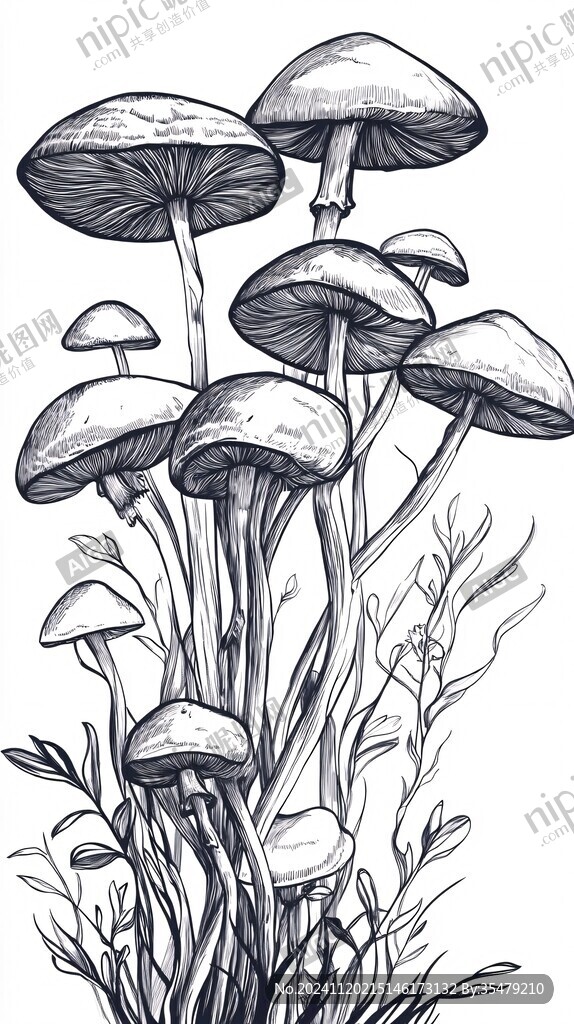 凤尾菇手绘插画