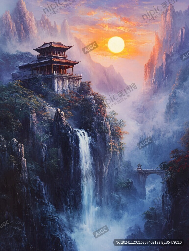天界晓钟风景插画