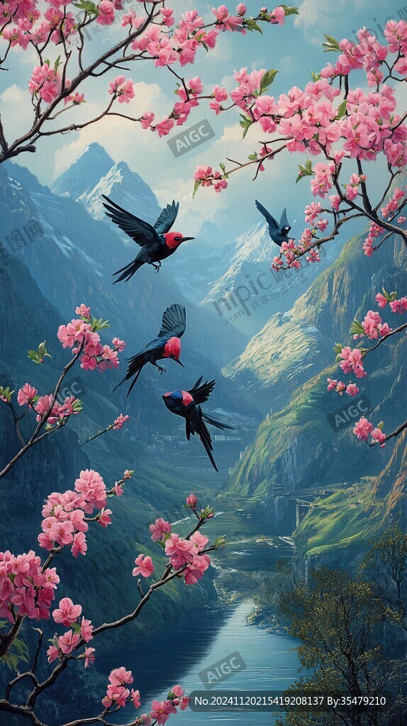 唯美花鸟风景画