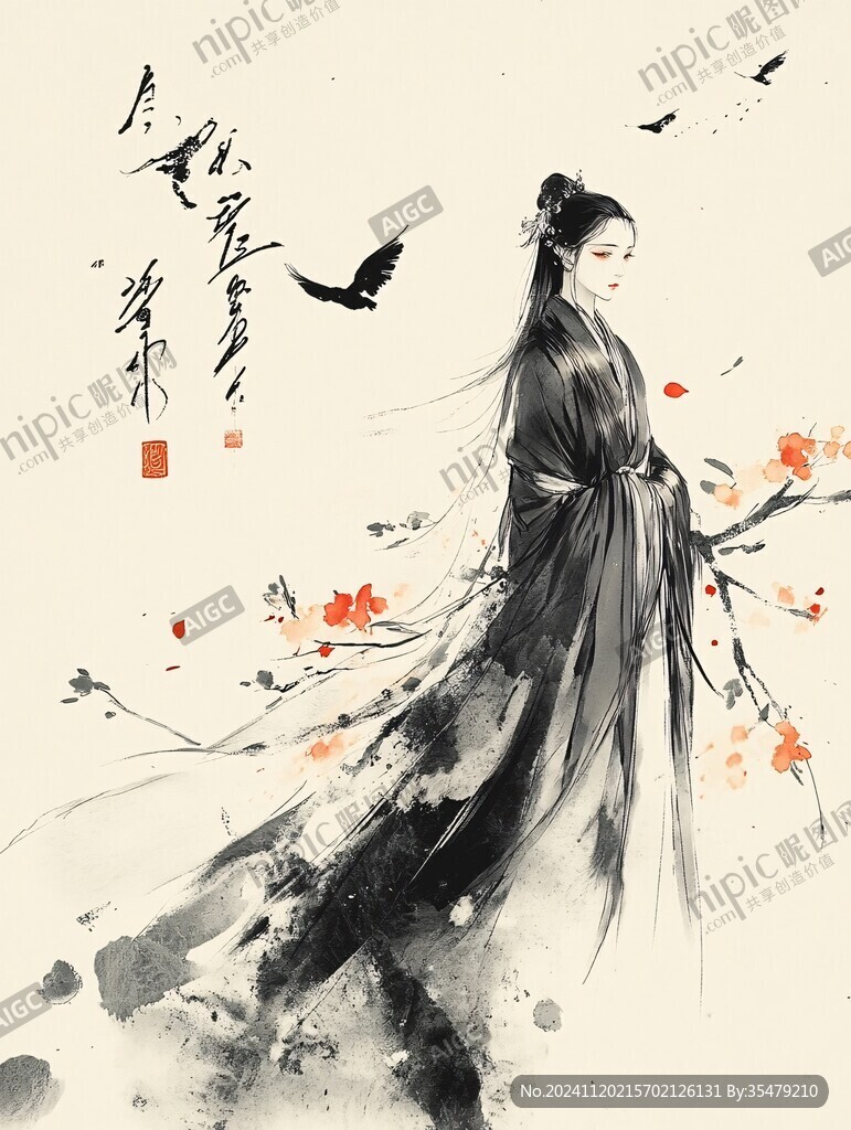 手绘古典羡女