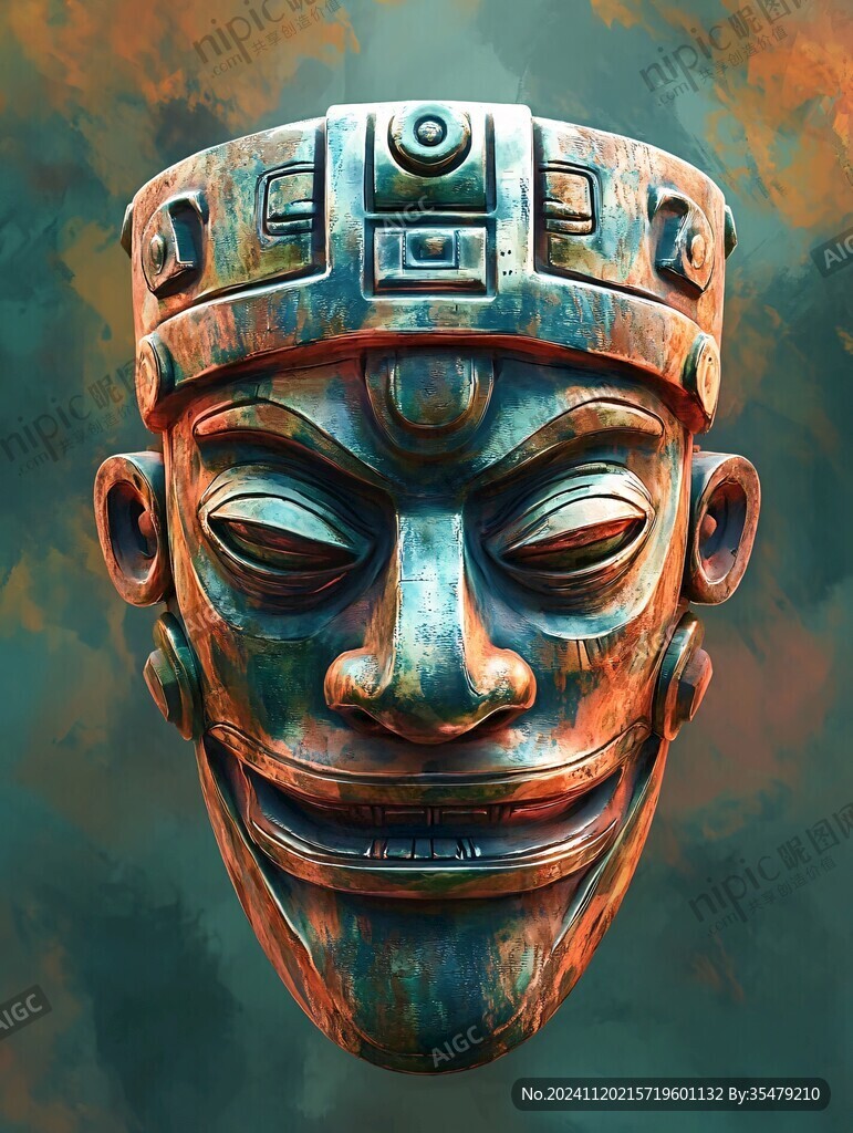 青铜人面插画