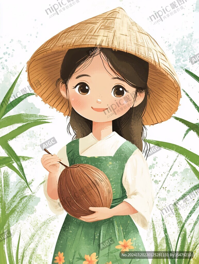 农家小女孩板栗插画