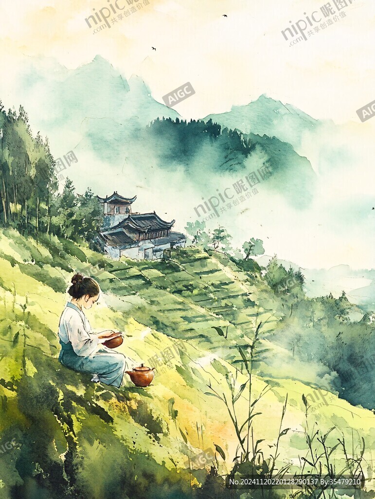采茶插画女孩