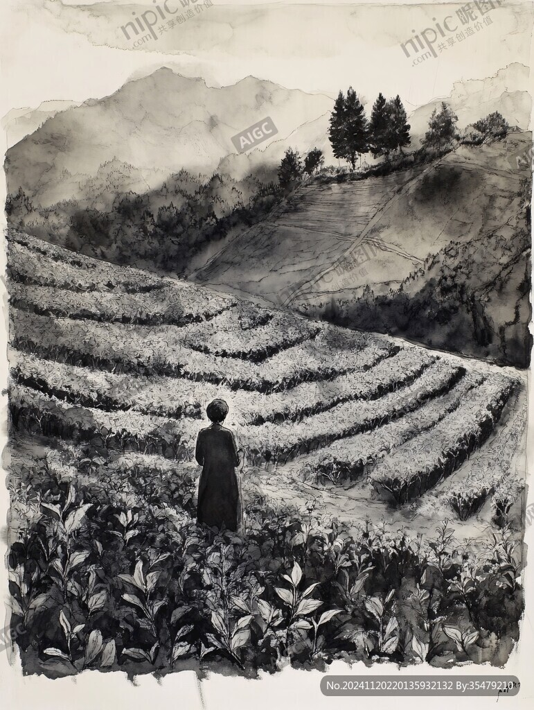 铜版画风格采茶