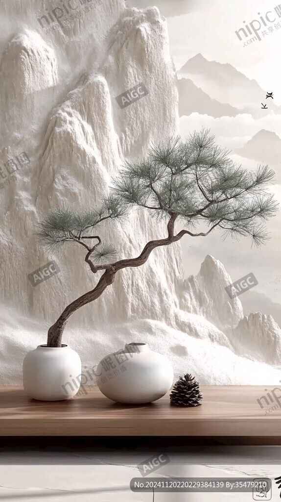 迎客松松树禅意山水