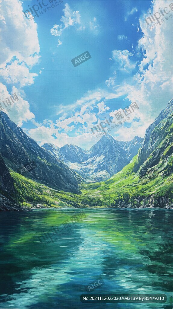 高山湖泊青绿山水