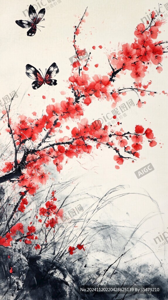 花鸟蝴蝶梅花