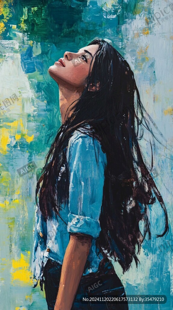 绘长发女生落水无框画