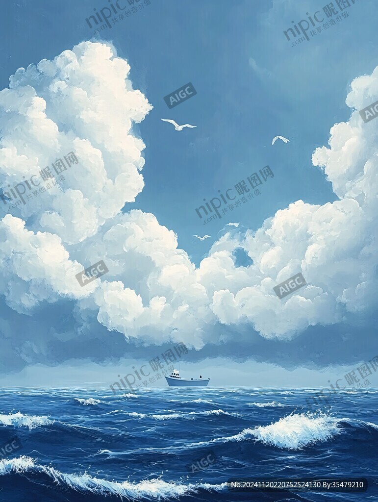 插画蓝天大海