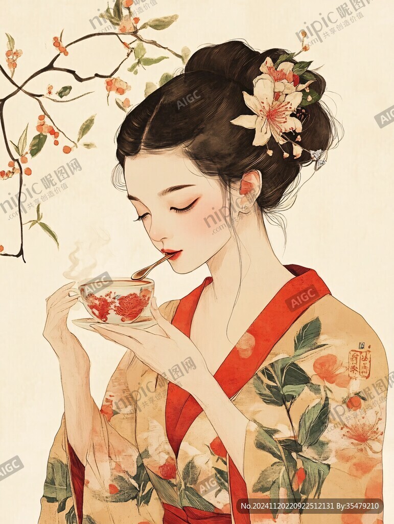 茶女插画