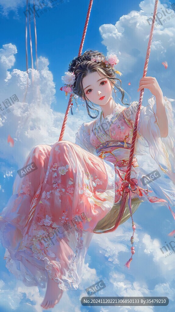 古风少女荡秋千