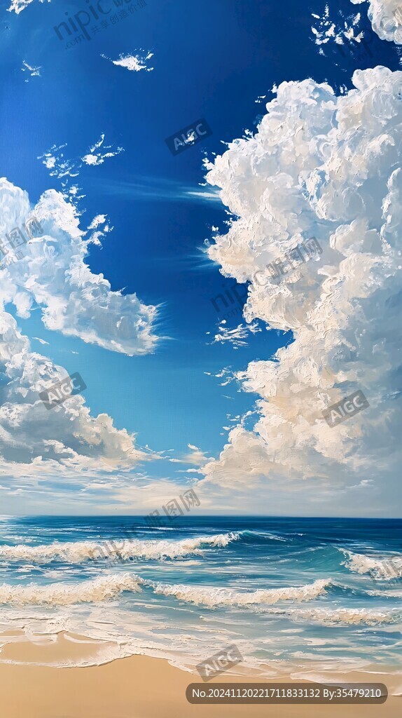 手绘蓝天大海