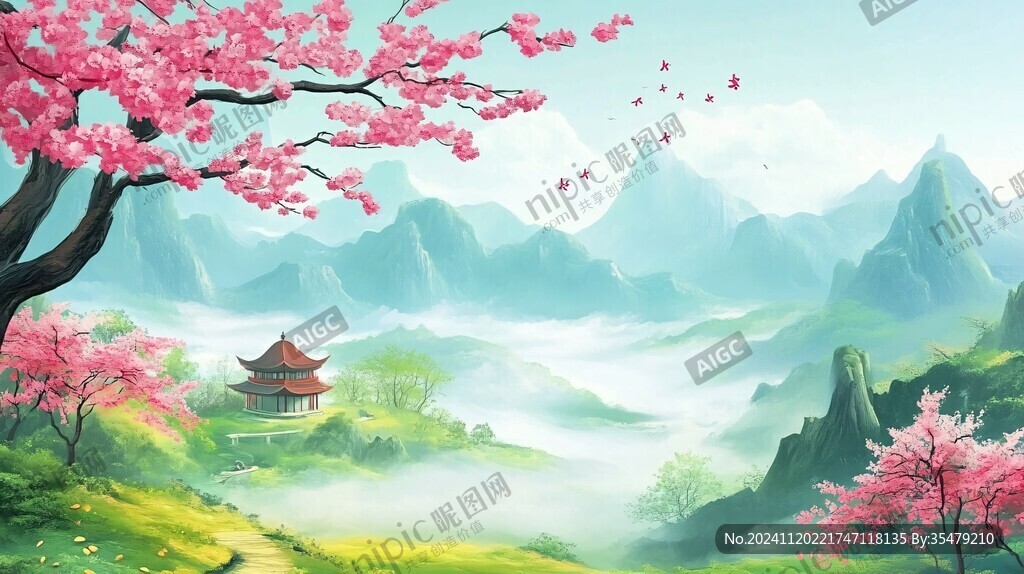 桃林仙境插画