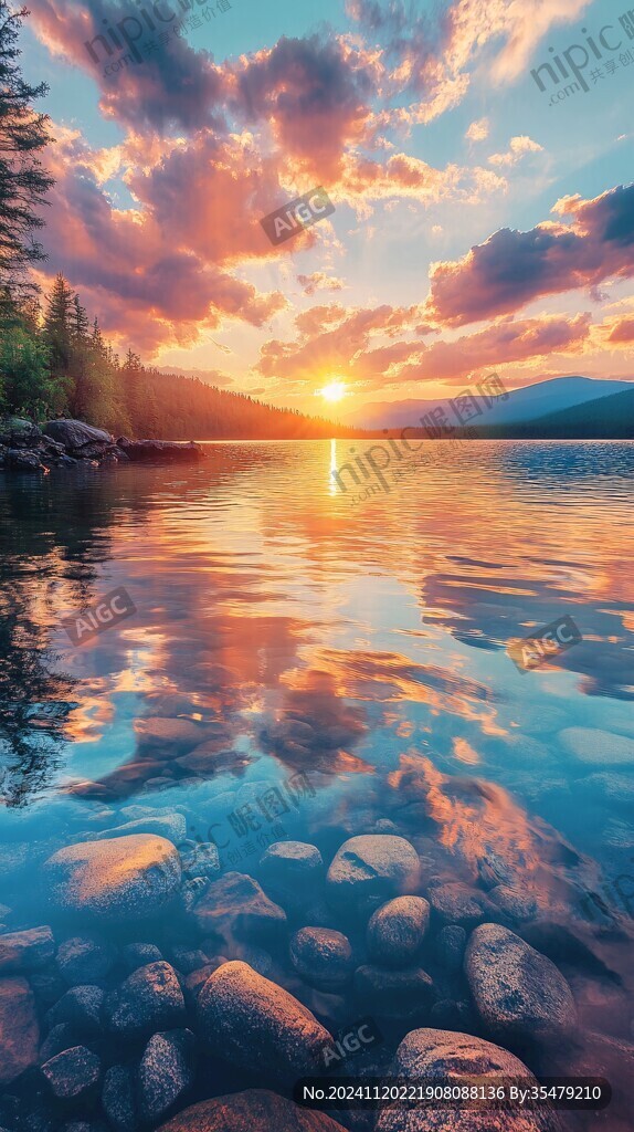 唯美湖泊夕阳
