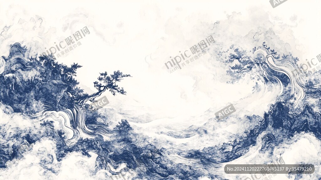 古风海浪包装插画