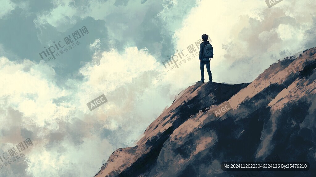 站在悬崖边上男人背影