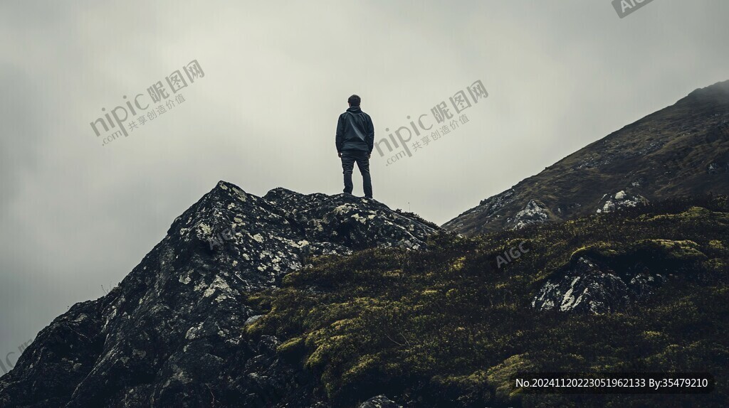 站在悬崖边上男人背影