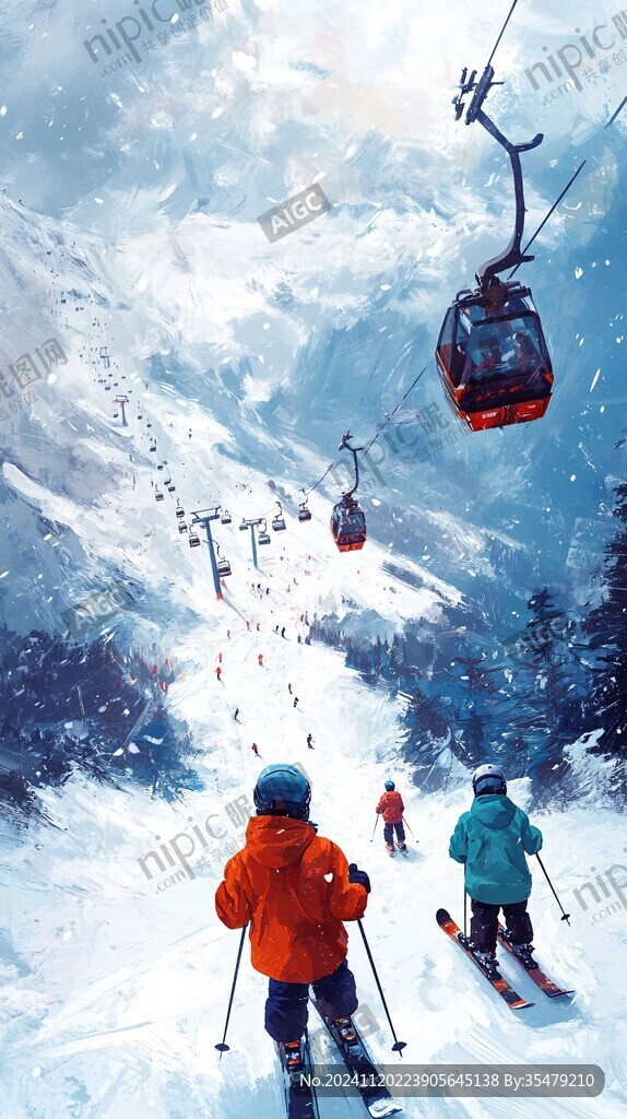 滑雪手绘插画