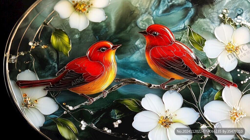 工笔花鸟晶瓷画